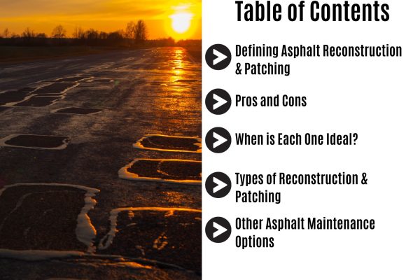 The table of contents for this article on Asphalt Reconstruction vs. Patching.