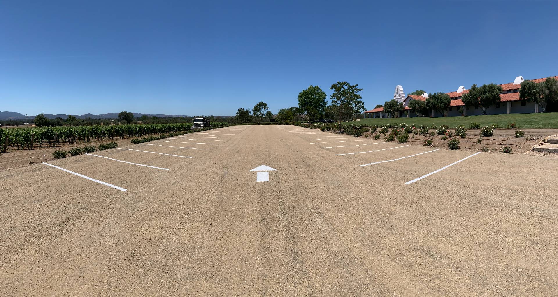 Chip seal and parking lot striping project by GPM in Santa Ynez, CA.